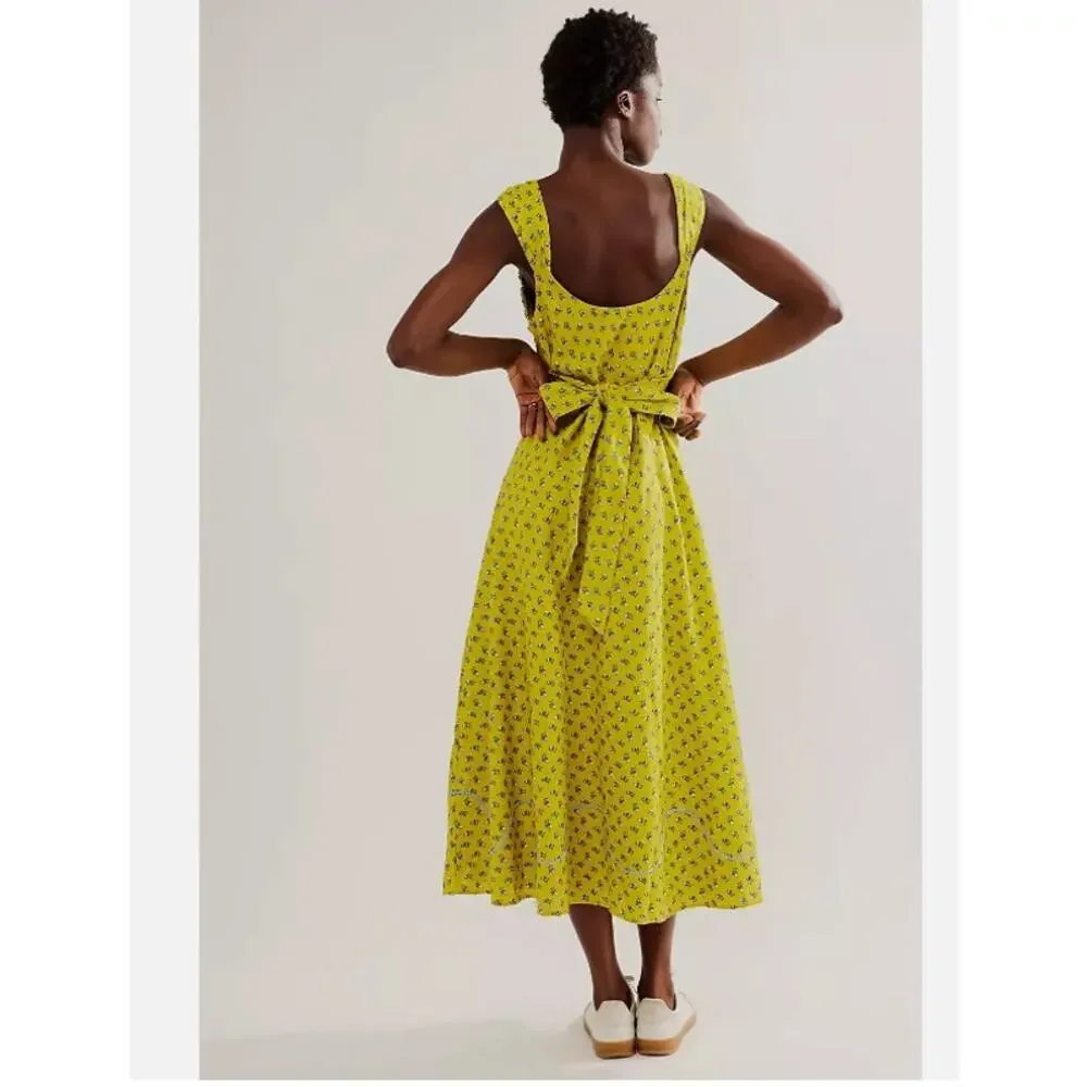 Free People Sweet Hearts Midi Dress  Citronelle Combo Cottagecore Size L - Picture 2 of 11